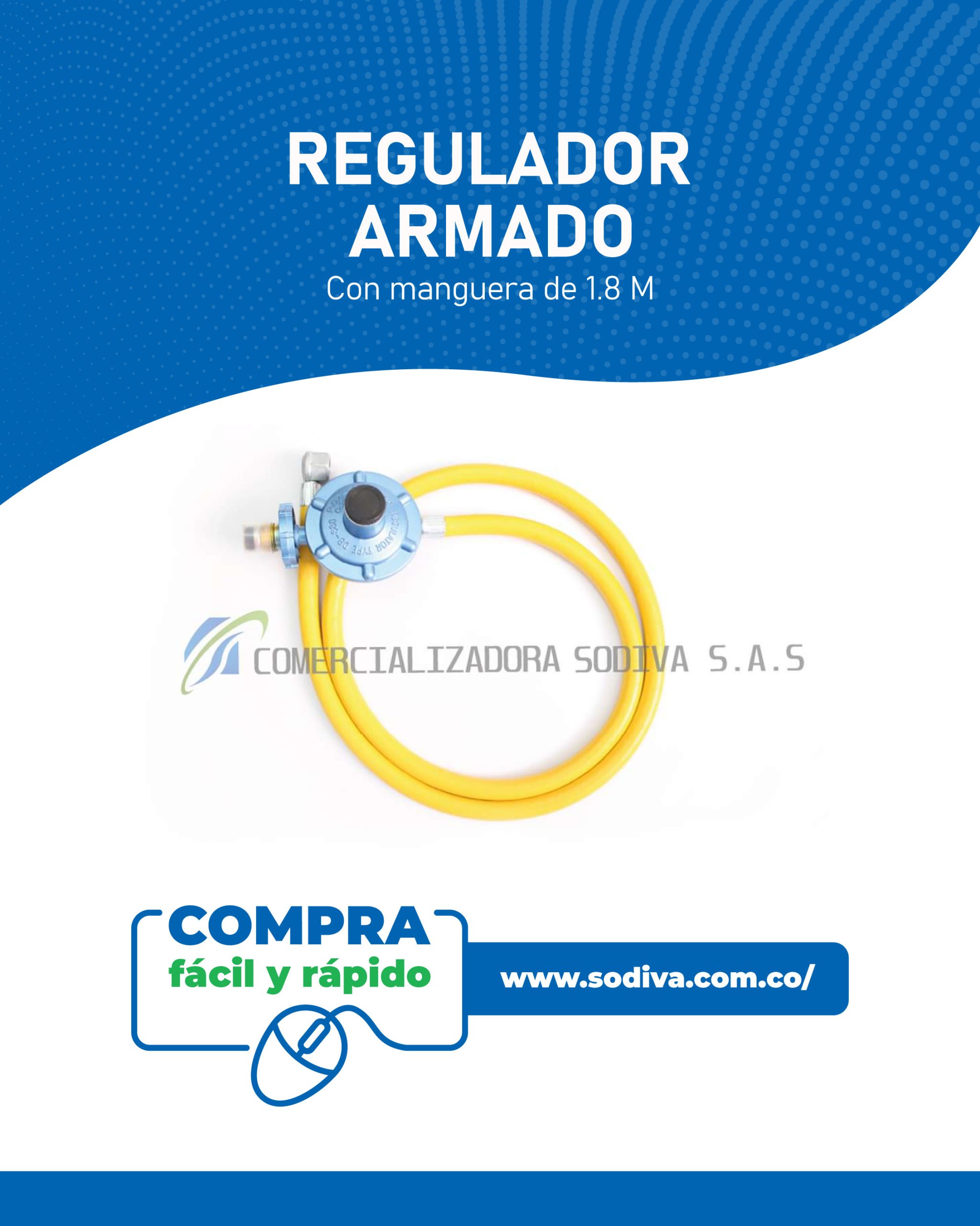 Regulador Manguera Amarilla Sodiva 180 Cms 3/8" 40 Psi - Imagen 2