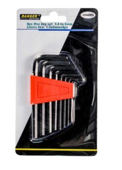 Juego llaves hexagonales Ranger de 1.5m a 6mm x 8 pcs Clip Rojo 2004091