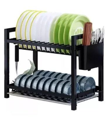 Secador Escurridor De Loza Platos 2 Niveles Color Negro